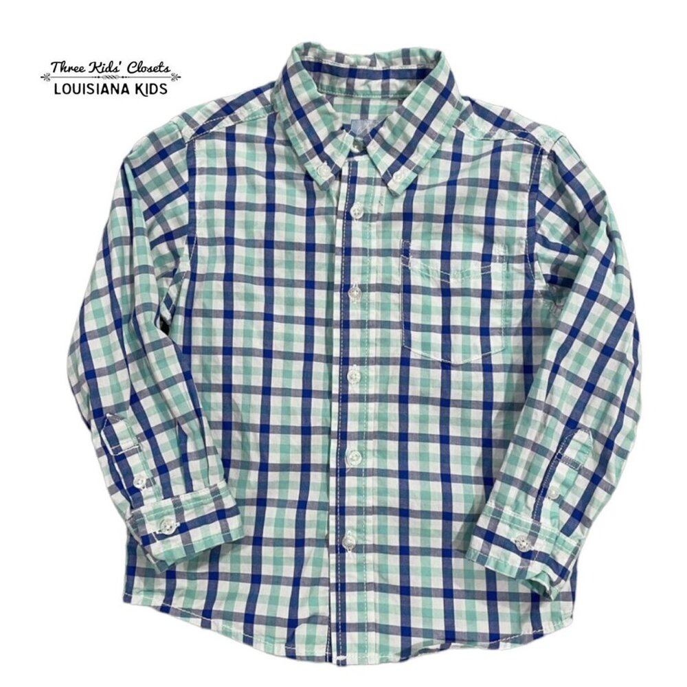 J. Khaki 3T Blue & Mint Plaid Button Down Shirt